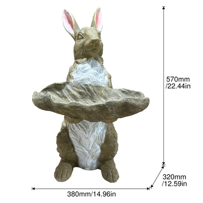 Bunny Statue Garden Ornament - Antique Brown / White