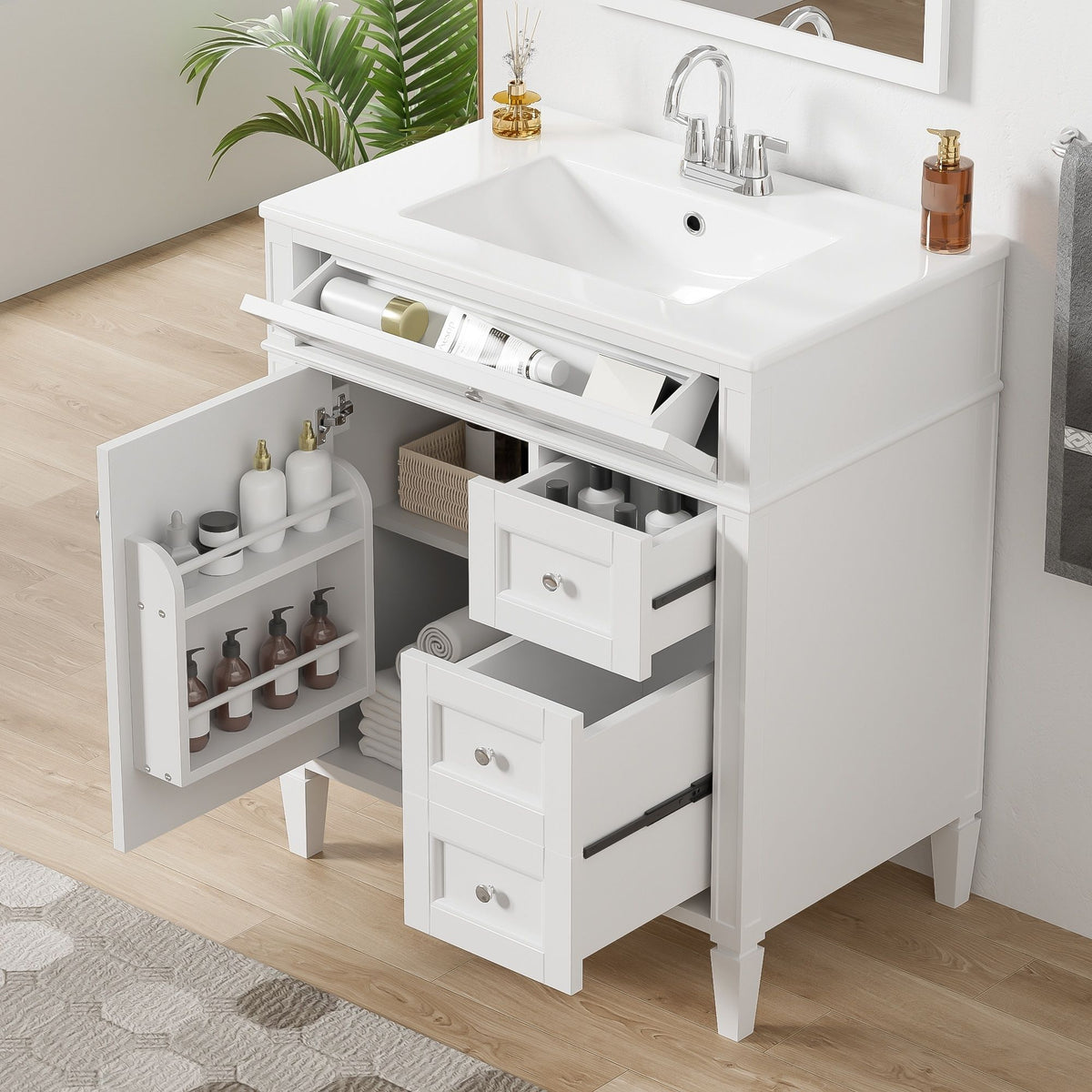 Bathroom Vanity With Top Sink, 2 Drawers & Tip Out Drawer