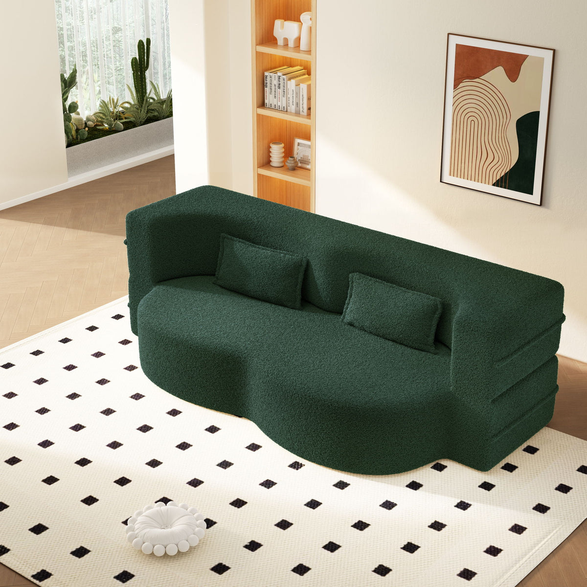 Modern Floor Sleeper Sofa Bed With 2 Pillows, Convertible Twin Size Folding Mattress For Living Room