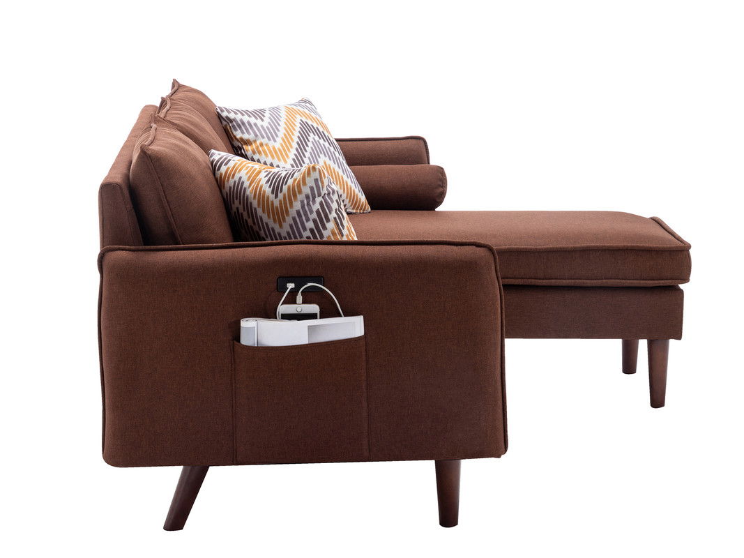 Mia - Sofá seccional tipo chaise longue con cargador USB y cojines