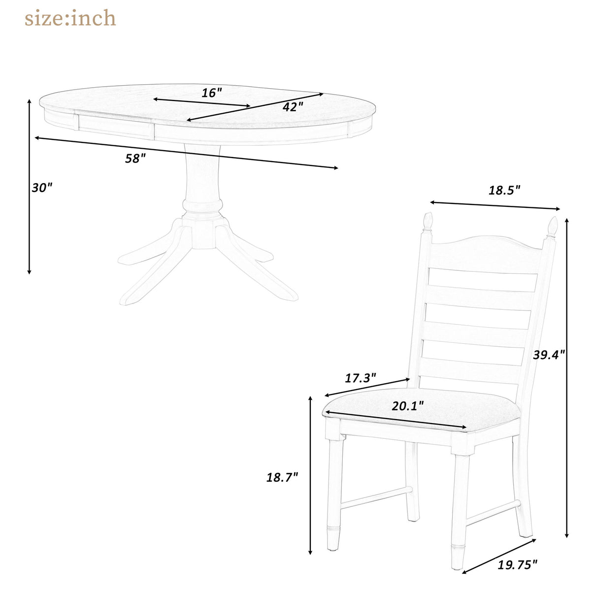 Trexm 5-Piece Retro Functional Dining Table Set Wood Round Extendable Dining Table And 4 Upholstered Dining Chairs (Off White)