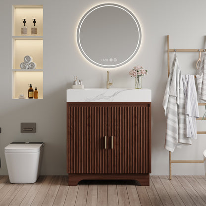 Freestanding Bathroom Vanity With Sink - Walnut / White
