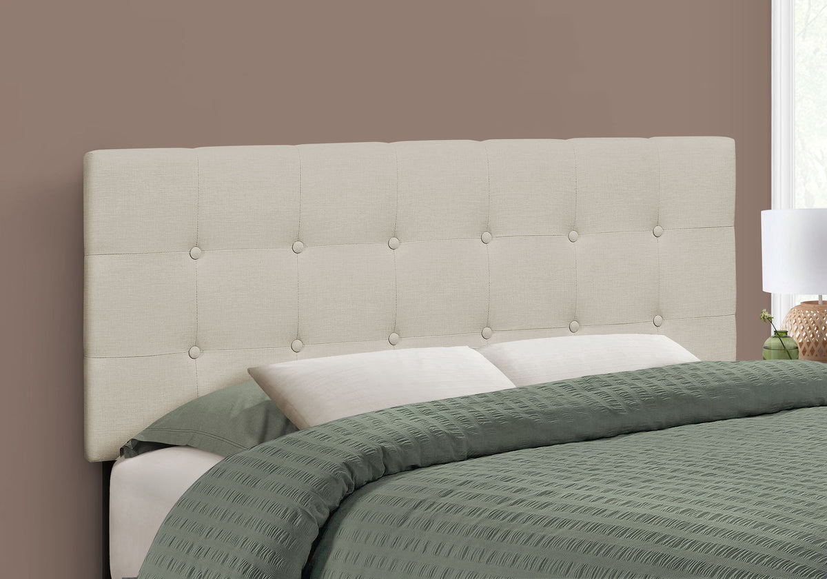 Cabecero de cama tapizado, tamaño completo, estilo transicional, beige