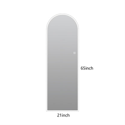 LED Full Length Wall Mirror With Symmetrical Arch Design, Dimmable 3 Color Temperature Lighting - Silver