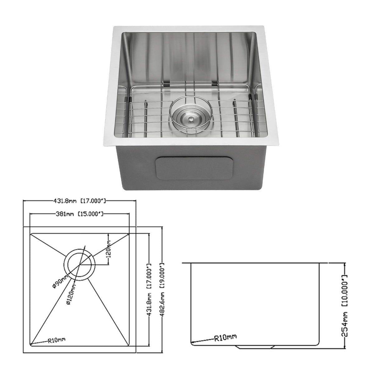 Modern Undermount Stainless Steel Kitchen Sink 16 Gauge, Deep Single Bowl