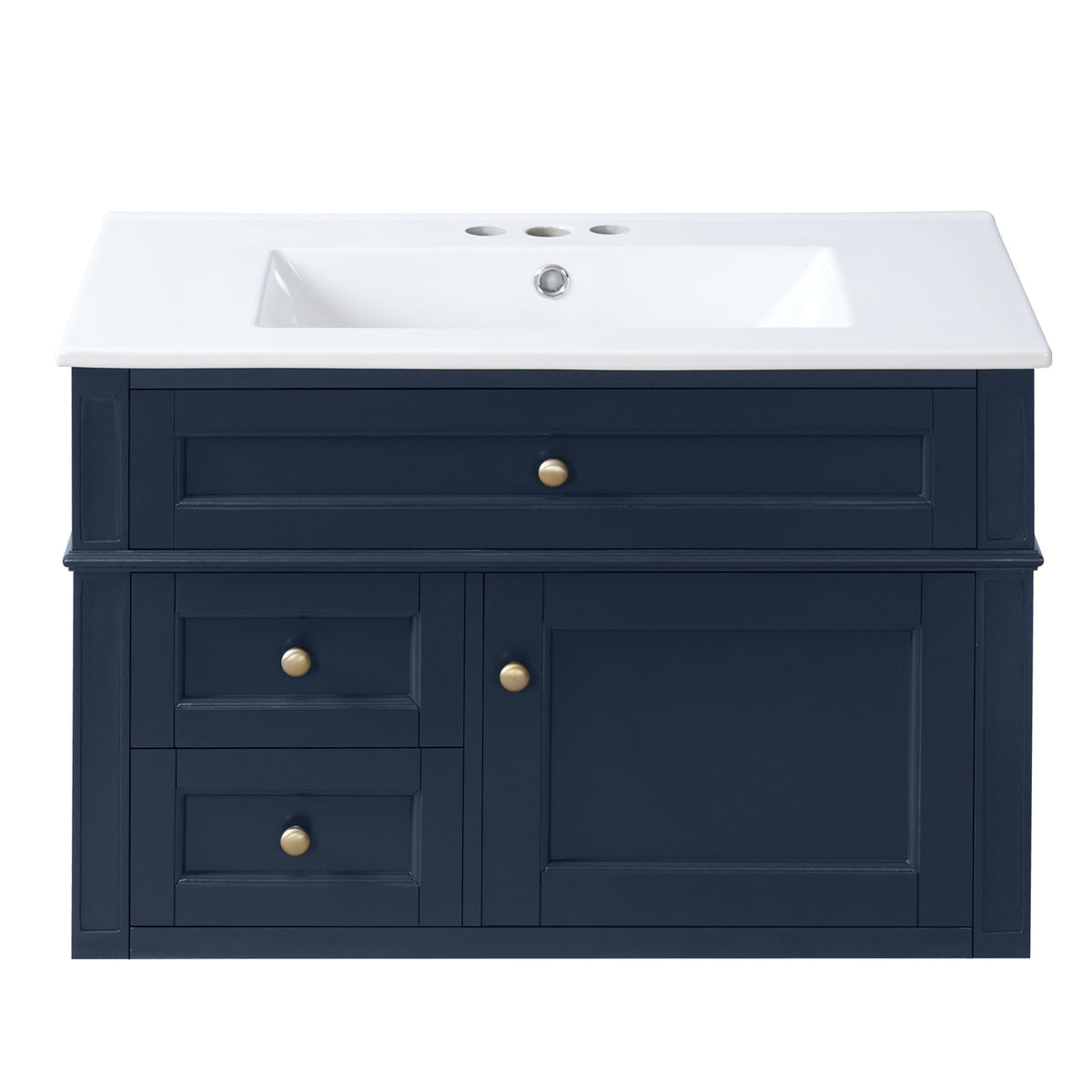 Wall Mounted Bathroom Vanity With 2 Drawers, 1 Tip Out Drawer, 3 Holes Sink