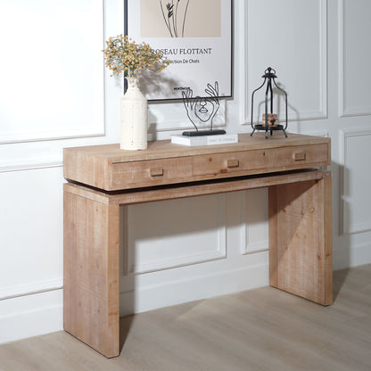 Rustic Wood Console Table With 3 Drawers Entryway Table For Hallway, Foyer, Or Office - Natural / Natural & Light Brown / Natural Wood / Natural Wood Wash / Natural / Rustic