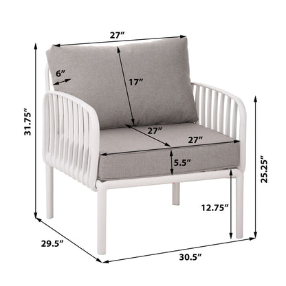 Outdoor Patio Club Chair, Modern Patio Furniture, Waterproof Thick Cushion Deep Seating For Porch, Balcony - White / Gray