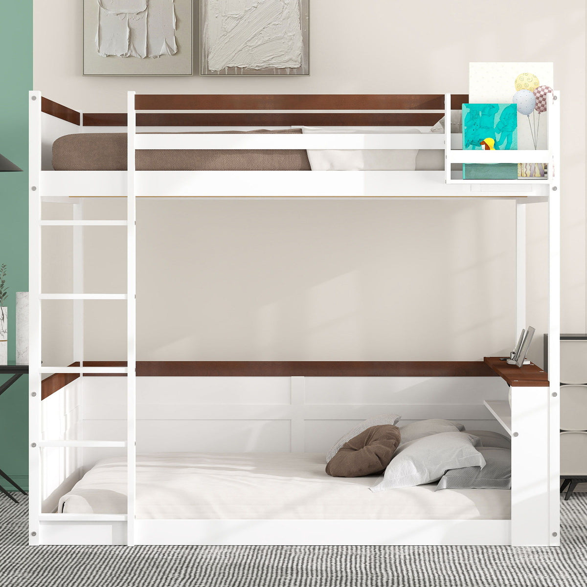 Bunk Bed With Built In Shelves, Storage Box, LED Light And USB Charging Station