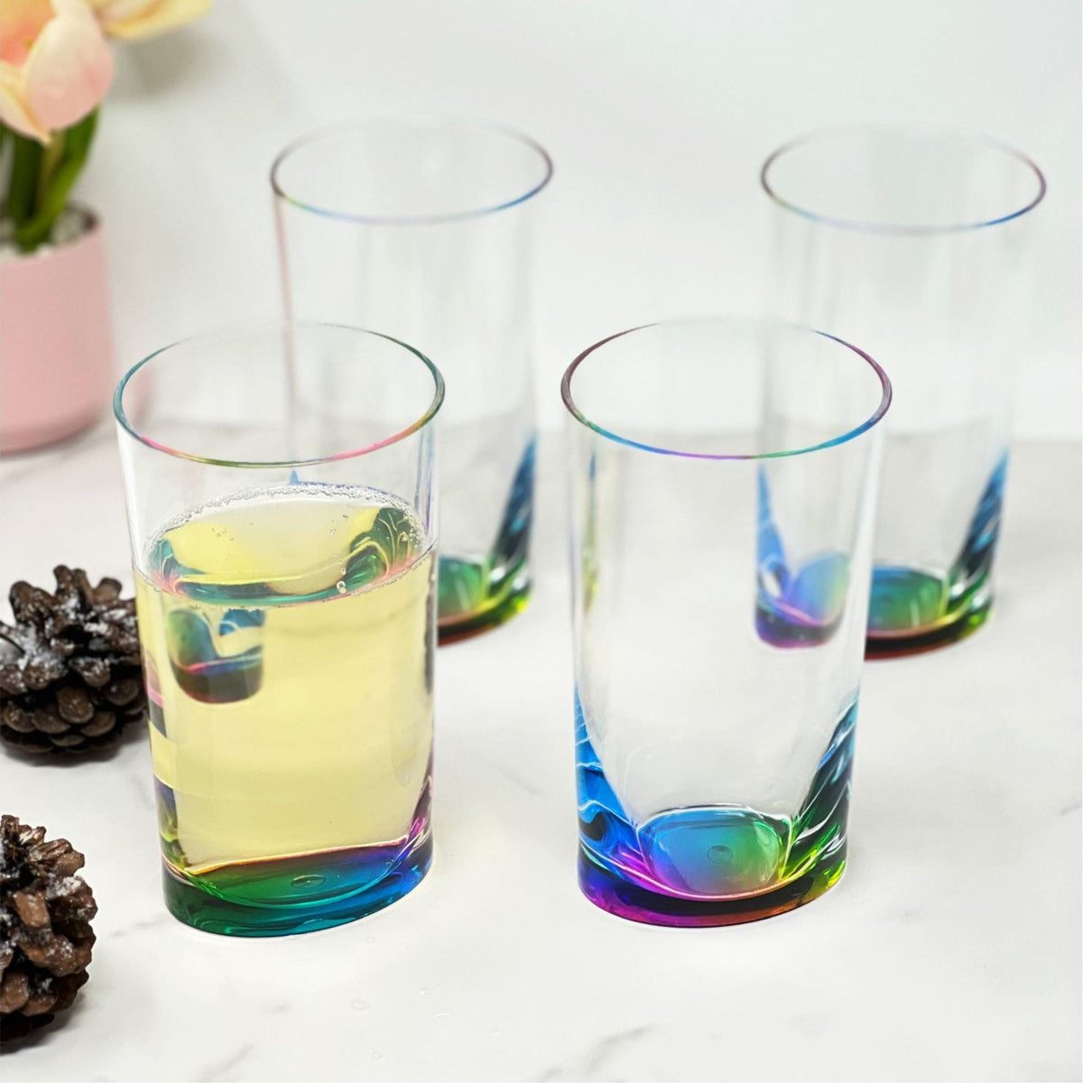 Leading Ware Oval Halo Acrylic Glasses Drinking, 15Oz (Set of 4) Hi Ball, Bpa Free - Clear