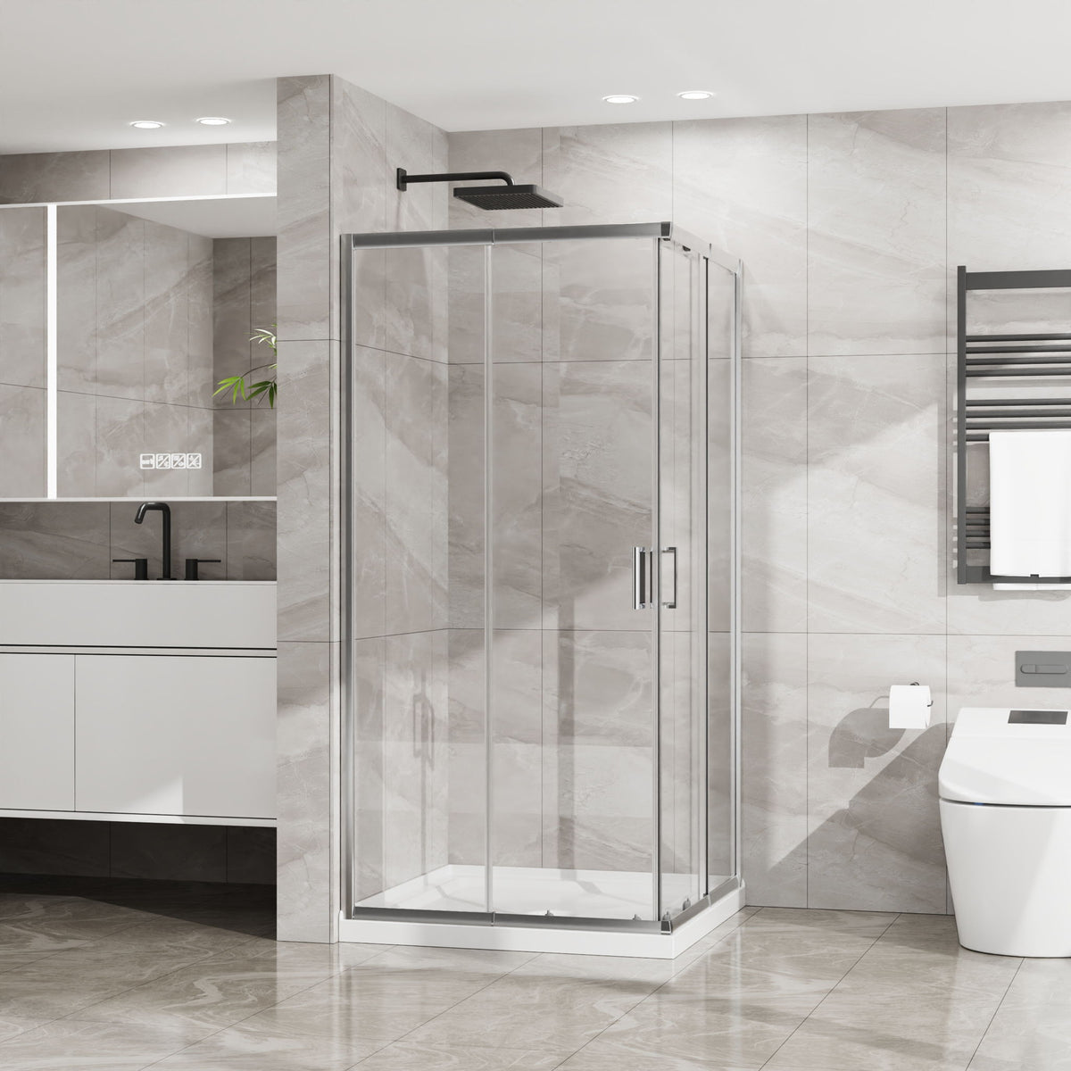 Corner Sliding Shower Door & Base Combo Kit With Magnetic (No Drain Kit)