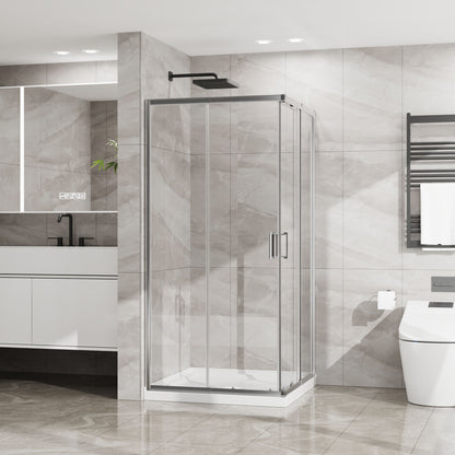 Corner Sliding Shower Door & Base Combo Kit With Magnetic (No Drain Kit)