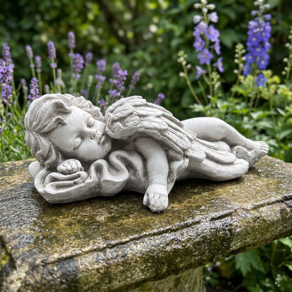Lying Angel Statue Weatherproof Garden Decor - Gray