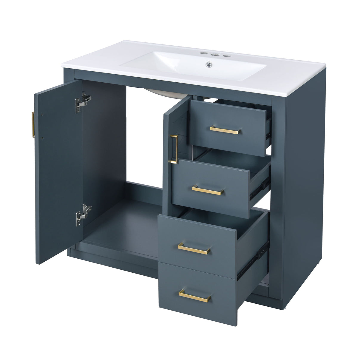 Bathroom Vanity With Sink Combo, Storage Cabinet, Freestanding Set With 3 Drawers & Soft Closing Doors
