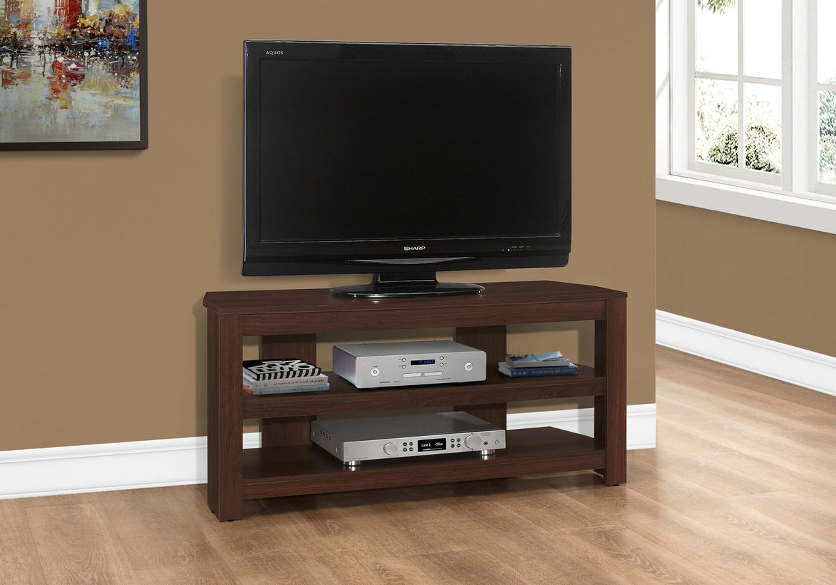 Mueble de TV, consola, centro de entretenimiento multimedia, estantes de almacenamiento, contemporáneo y moderno - Cereza