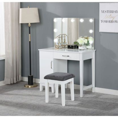 Elijah - Vanity Set With Lighting And Stool - White