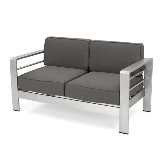 Outdoor Aluminum Loveseat With Cushion - Khaki