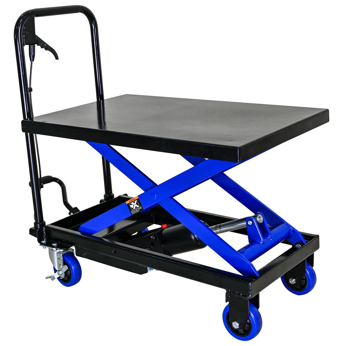 Hydraulic Lift Trolley, 500 Lbs Capacity, With 4 Wheels, For Material Handling And Transportation - Black / Blue