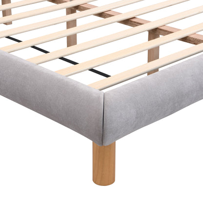 Full Upholstered Platform Bed Frame With Cookie Shaped Headboard - Gray