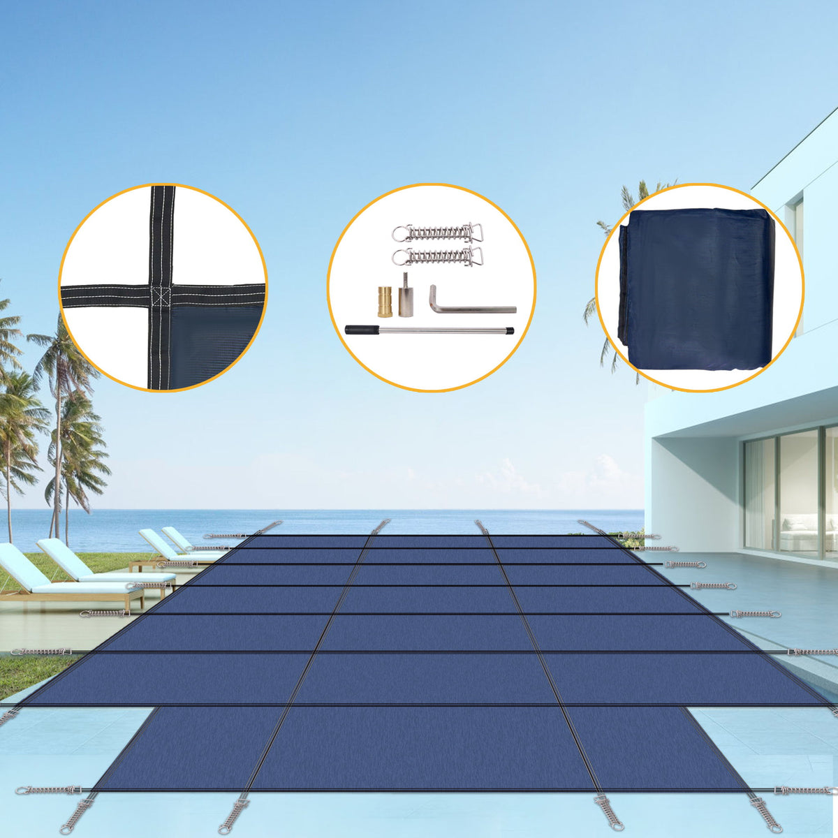 16 X 32 Ft High Strength Pool Safety Cover For Inground Winter Swimming Pools With Center End Step