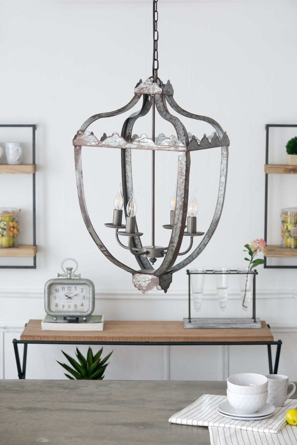 4 Light Metal Chandelier, Hanging Light Fixture With Adjustable Chain For Kitchen, Bulb Not Included - Gray