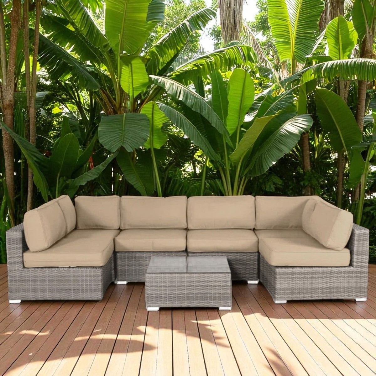 Seating Set With Cushions Handcrafted Wicker Design