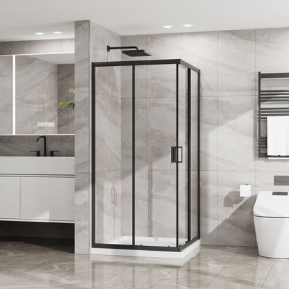 Corner Shower Enclosure, Double Sliding Door & Shower Base