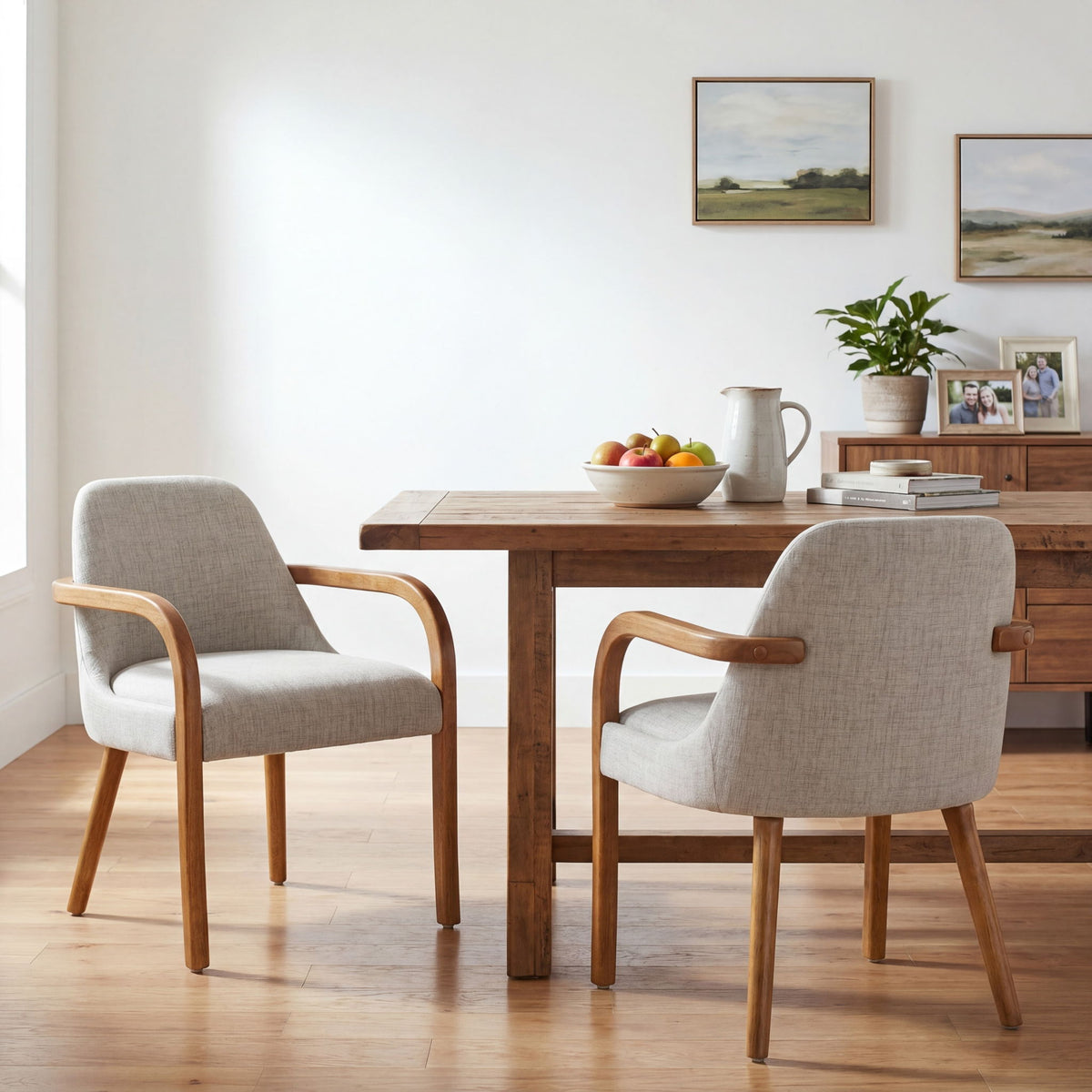 Dining Indoor Upholstered Armchairs (Set of 2) - Beige / Light Oak