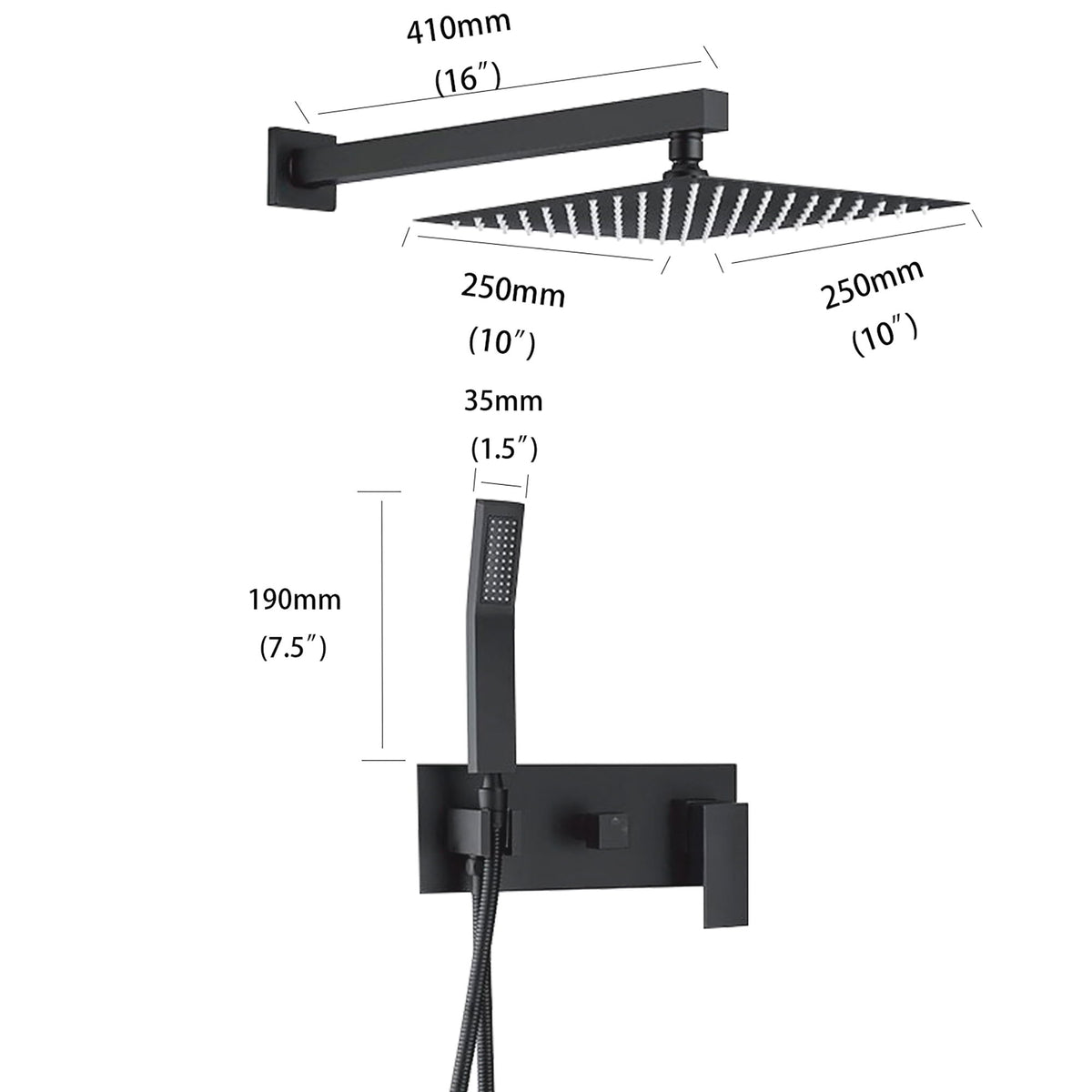 Brass Shower System With 10" Rainfall Shower Head And Handheld Sprayer - Matte Black
