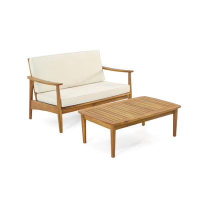 Outdoor Acacia Wood Loveseat Set With Coffee Table