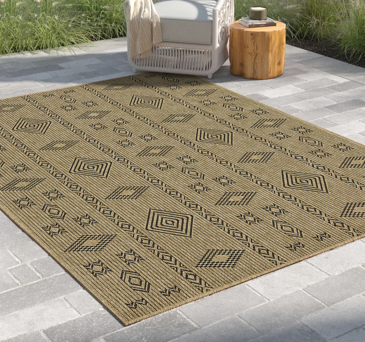 Alfombra Earth de 80 x 220 cm para interior y exterior, color yute y negro