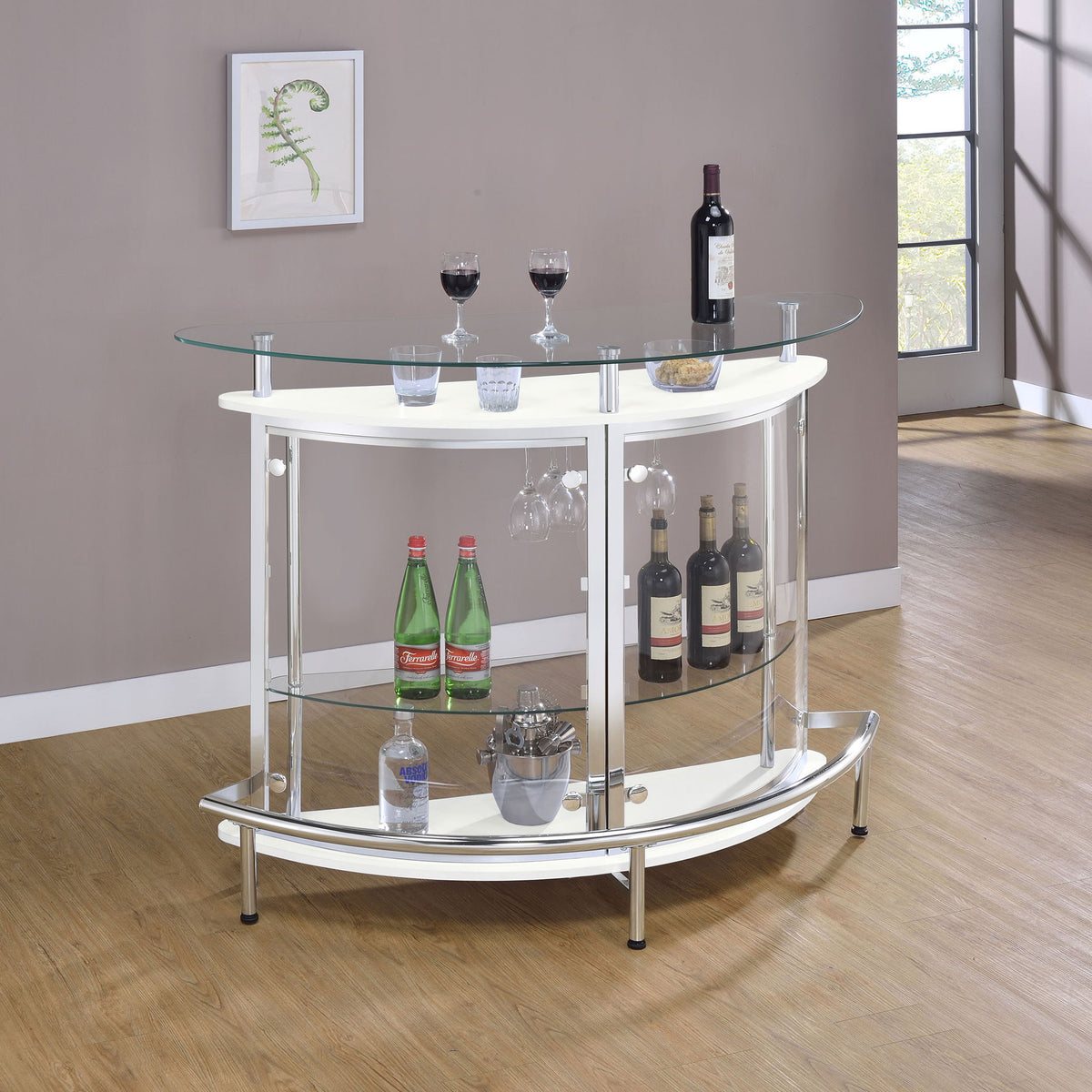Strick - Freestanding Glass Top Home Bar Wine Cabinet - White