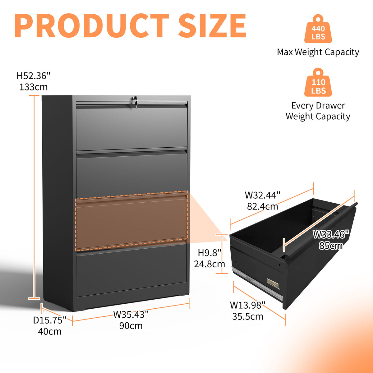 Premium Drawer Metal Lateral File Cabinet With Lock