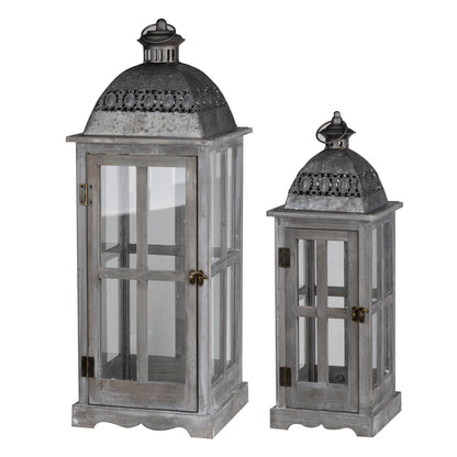 Wooden Candle Lantern Decorative, Hurricane Lantern Holder Decor For Indoor Outdoor, Home Garden Wedding - Gray