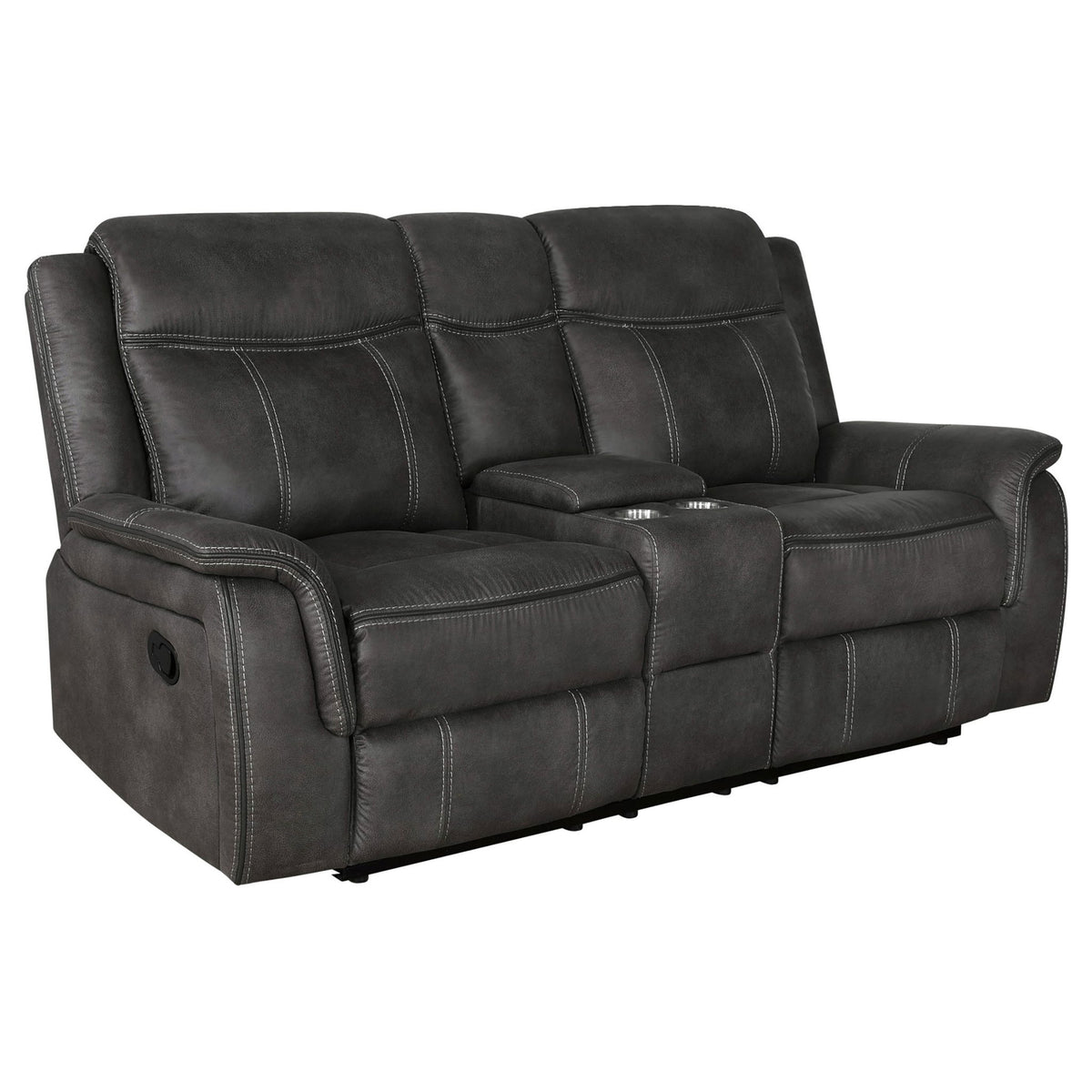 Franklin - Upholstered Padded Arm Reclining Loveseat With Center Console - Charcoal