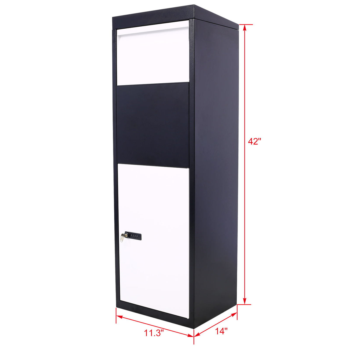 Buzón de acero galvanizado para entrega de paquetes, con cerradura con código y herrajes de montaje, para porche exterior, con acceso a la acera - Blanco/Negro