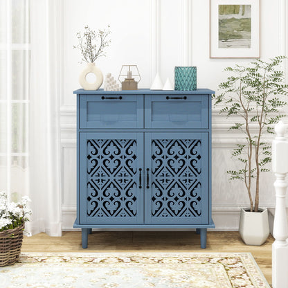2 Door 2 Drawer Cabinet, American Furniture, Suitable For Bedroom, Living Room, Study - Blue