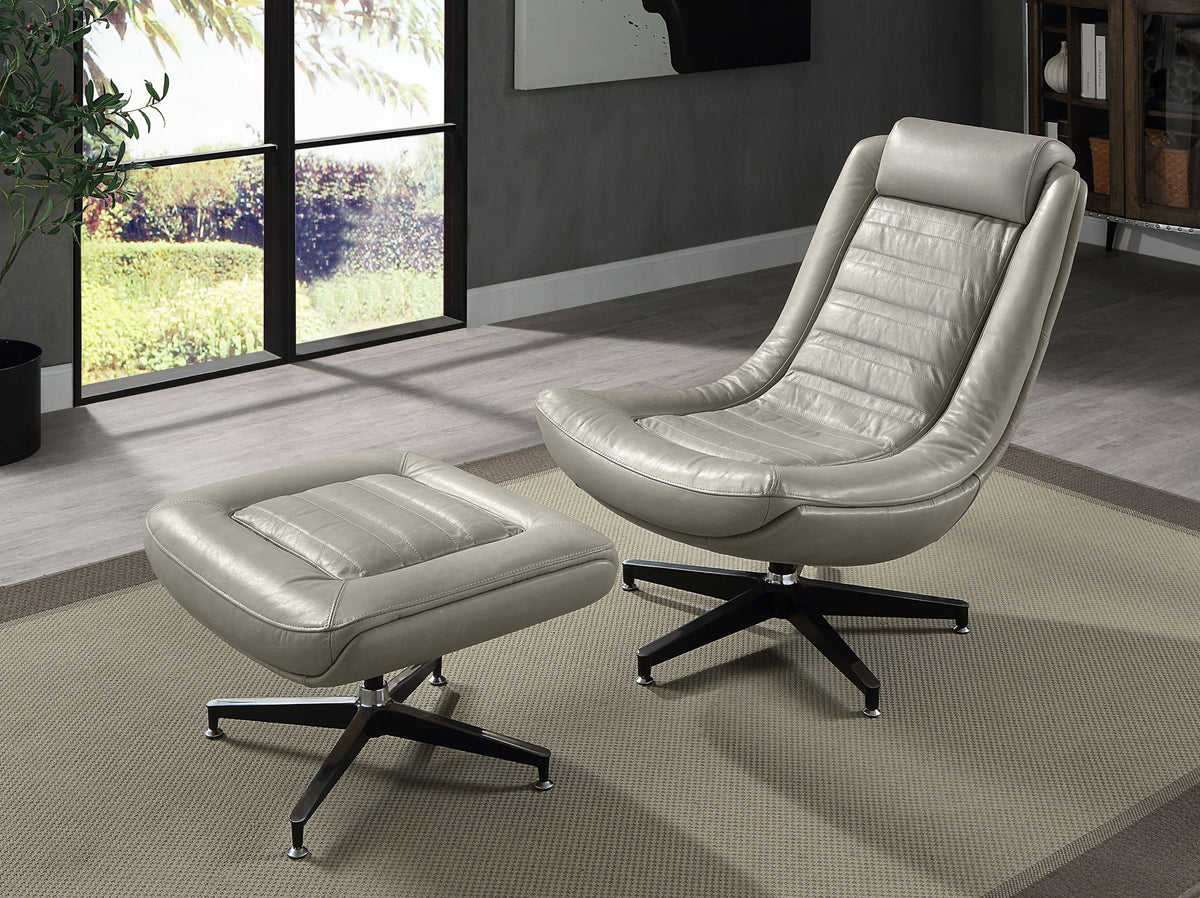 Piran - Twilight Top Grain Leather Accent Chair And Ottoman With Swivel - Gray