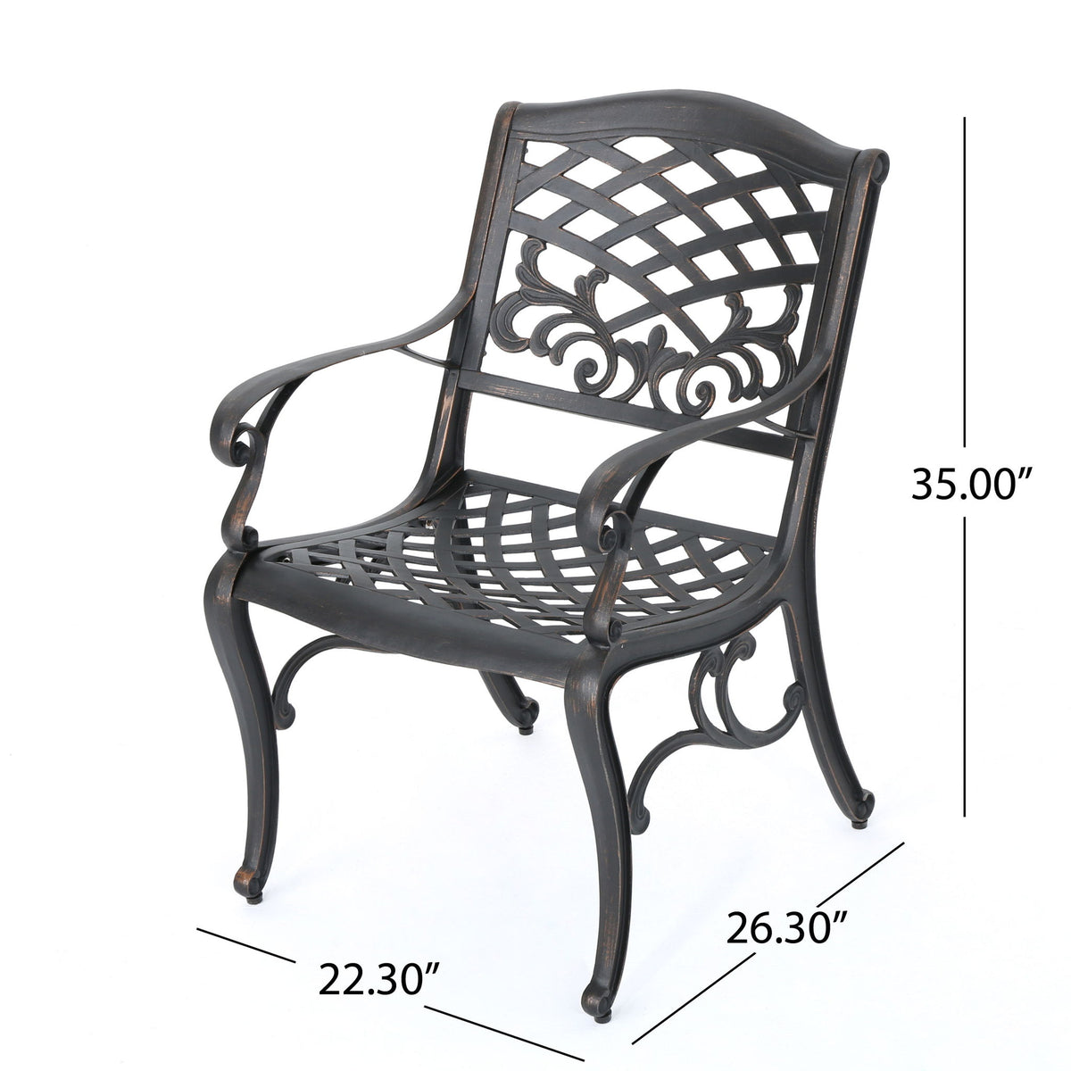 Luminea - Outdoor Aluminum Dining Chair With Scroll Design, Lattice Pattern And Cabriole Legs - Copper