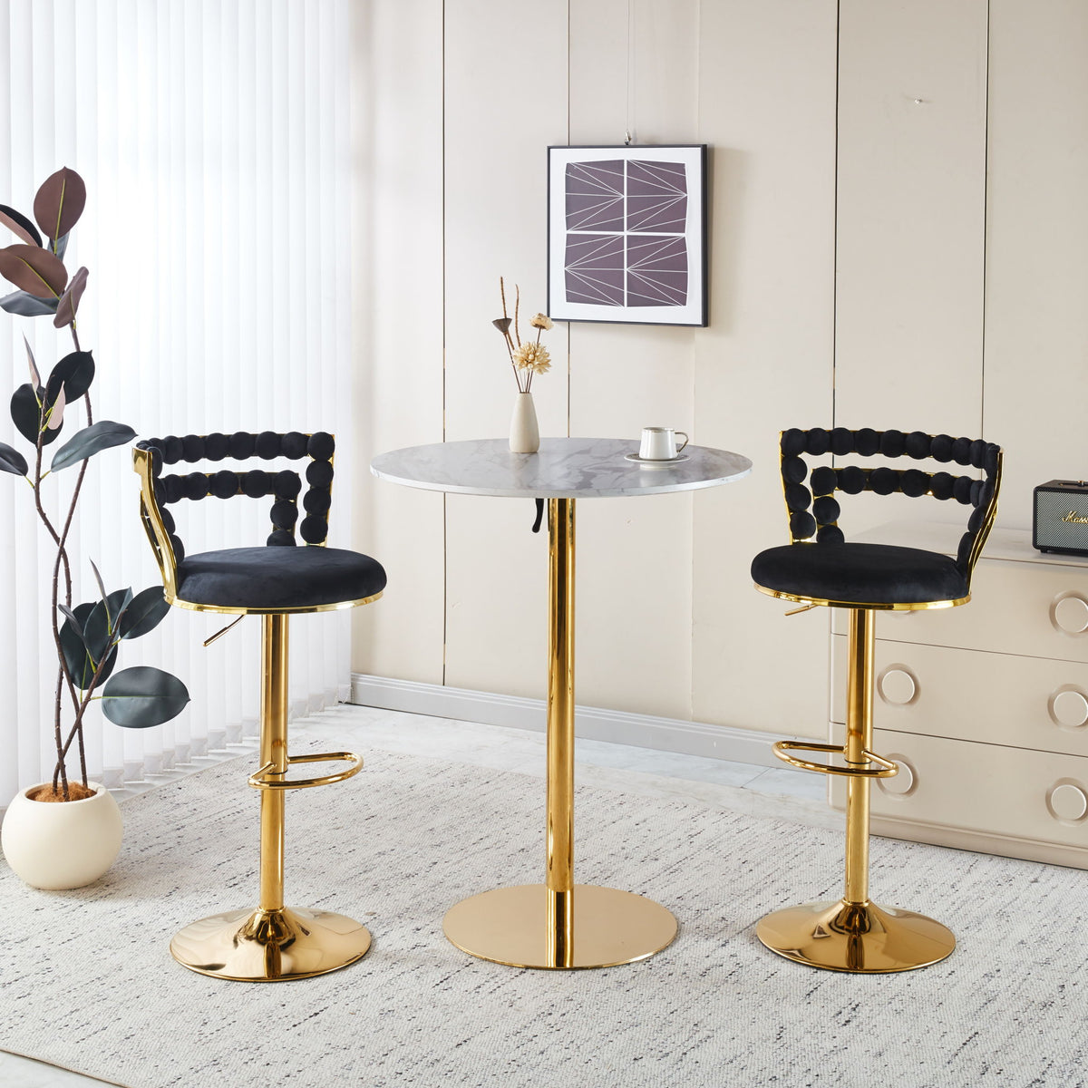 Modern Bar Chair With Iron Tube Legs, Soft Cushions And Comfortable Backrest (Set of 2)