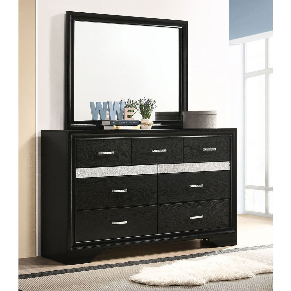 Annie - 7 Drawer Dresser With Mirror - Black