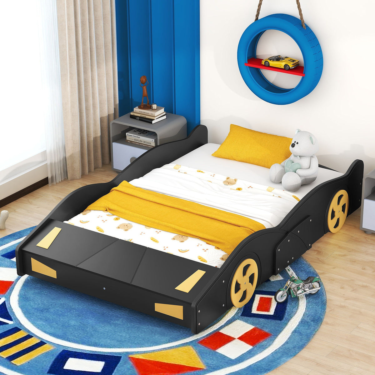 Race Car Shaped Platform Bed With Wheels And Storage