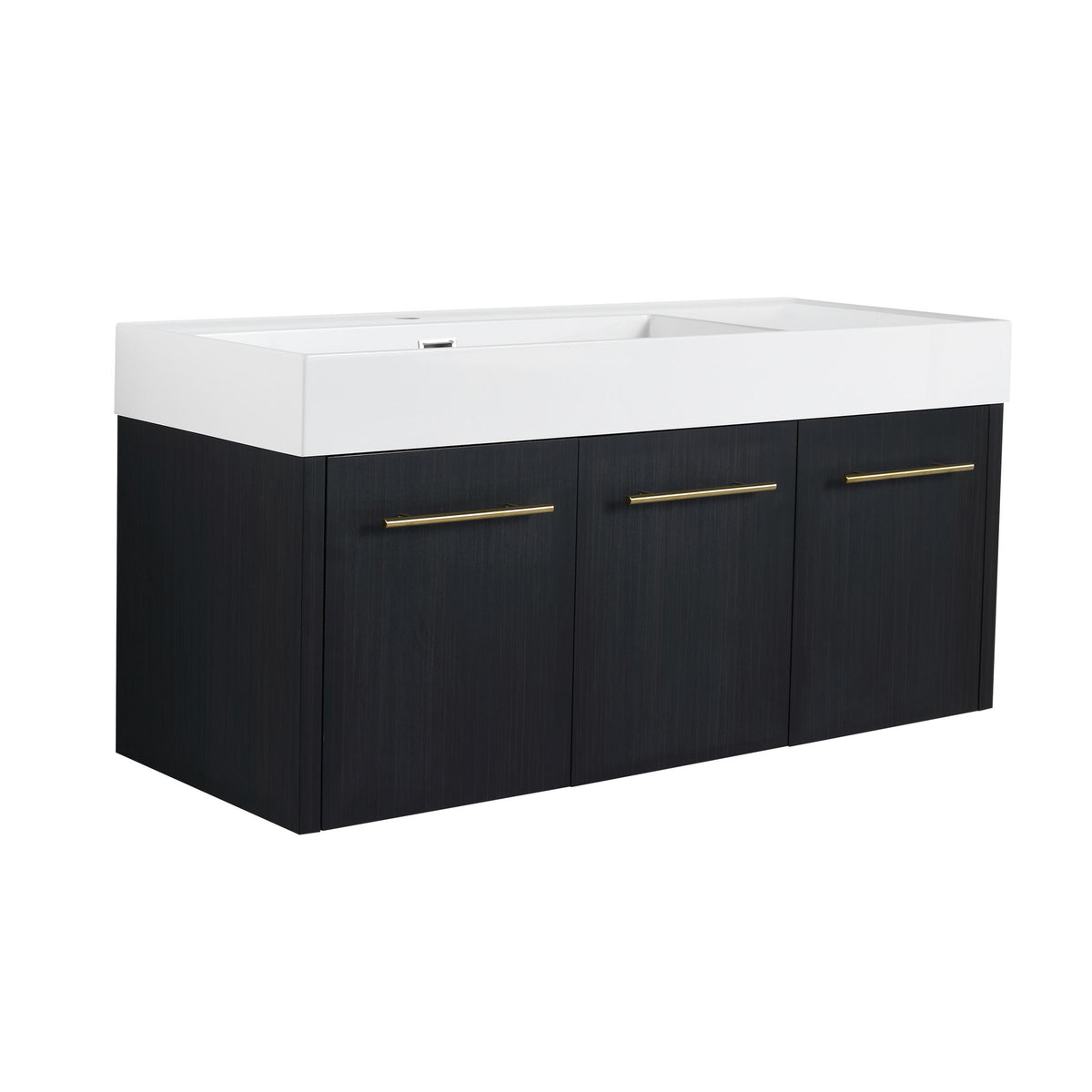 Contemporary 48" Wall Mounted Bathroom Vanity With Resin Sink And Soft Closing Doors And Line - Black Chestnut
