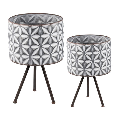 Macetero metálico redondo galvanizado estilo granja (juego de 2) - Gris