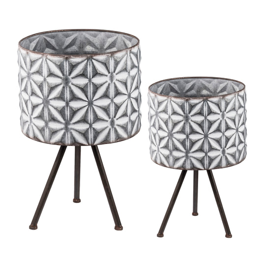 Macetero metálico redondo galvanizado estilo granja (juego de 2) - Gris