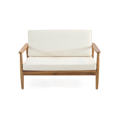Outdoor Acacia Wood Loveseat Set With Coffee Table