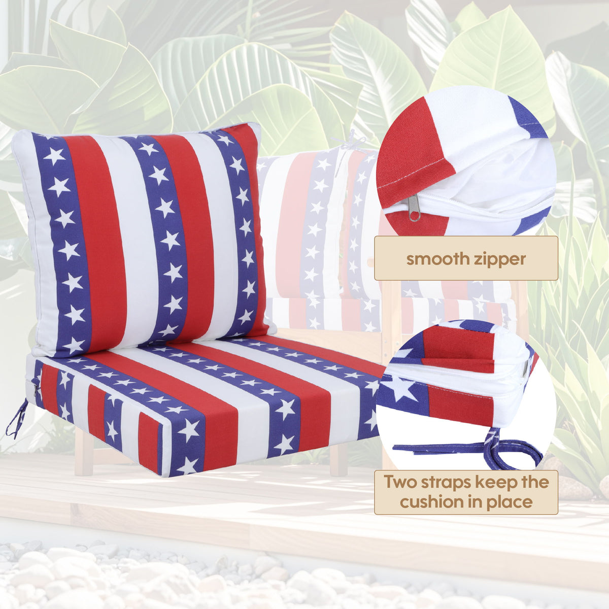 24X24 Inch Outdoor Deep Seat Cushion Set Waterproof Fade Resistant Patio Furniture Cushions With Removable Covers, Adjustable Straps & Handles (Set of 2) - Red
