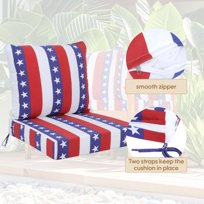 24X24 Inch Outdoor Deep Seat Cushion Set Waterproof Fade Resistant Patio Furniture Cushions With Removable Covers, Adjustable Straps & Handles (Set of 2) - Red