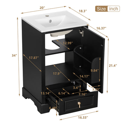 Bathroom Vanity With Sink, Soft Close Door, Adjustable U-Shaped Shelf