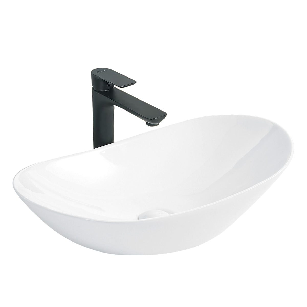 White Oval Ceramic Vessel Sink, Modern Minimalist Art Bathroom Sink Bowl, Countertop Vanity Basin